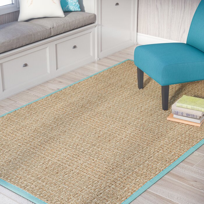 Andover Mills™ Jeremy Bamboo Slat/Seagrass Natural / Teal Rug & Reviews